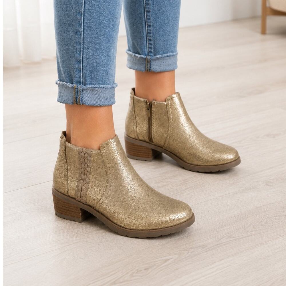 Reef Voyage Low LX Womens Ankle Boots Metallic Gold Leather Zip Booties Size 5